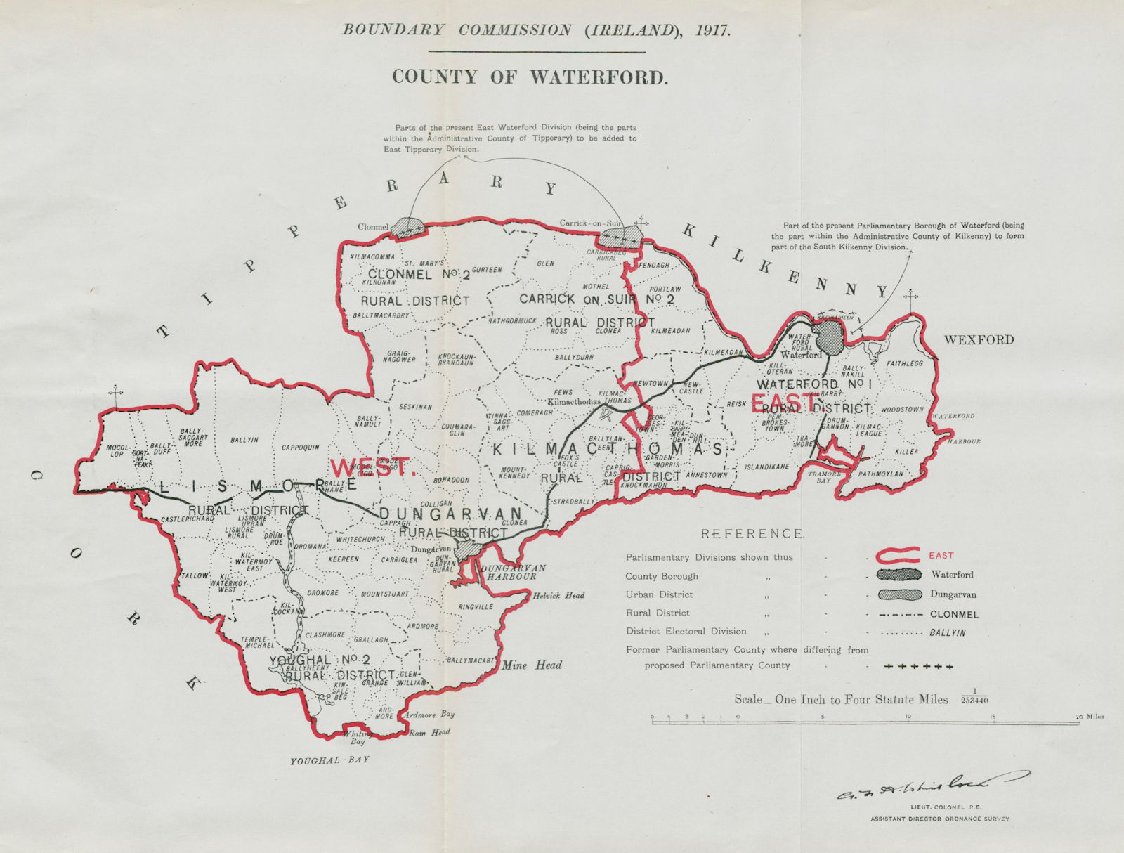 County Waterford Parliamentary. Ireland. BOUNDARY COMMISSION. Whitlock 1917 map