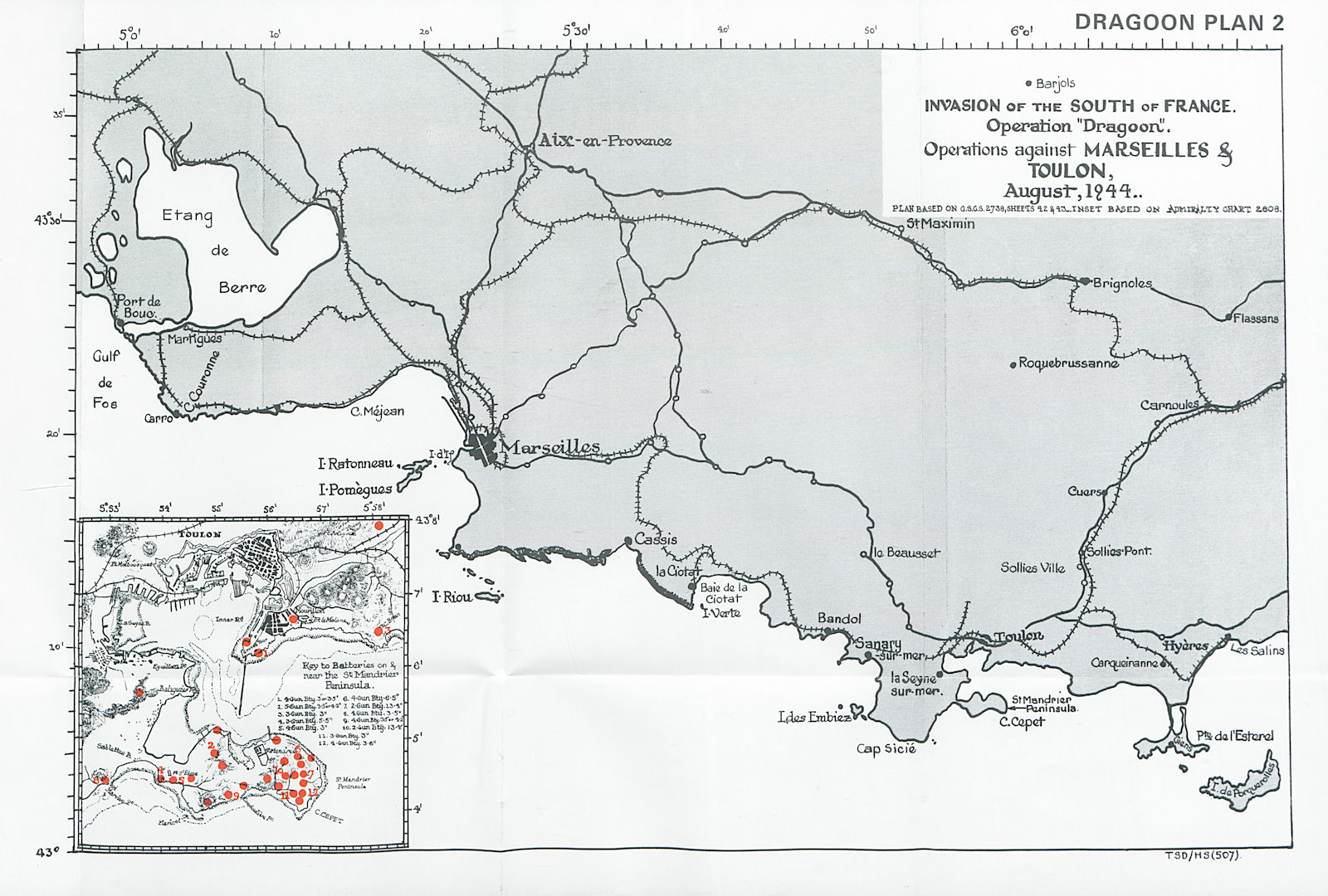 Associate Product South of France invasion. Operation Dragoon. Marseilles Toulon Aug 1944 1994 map