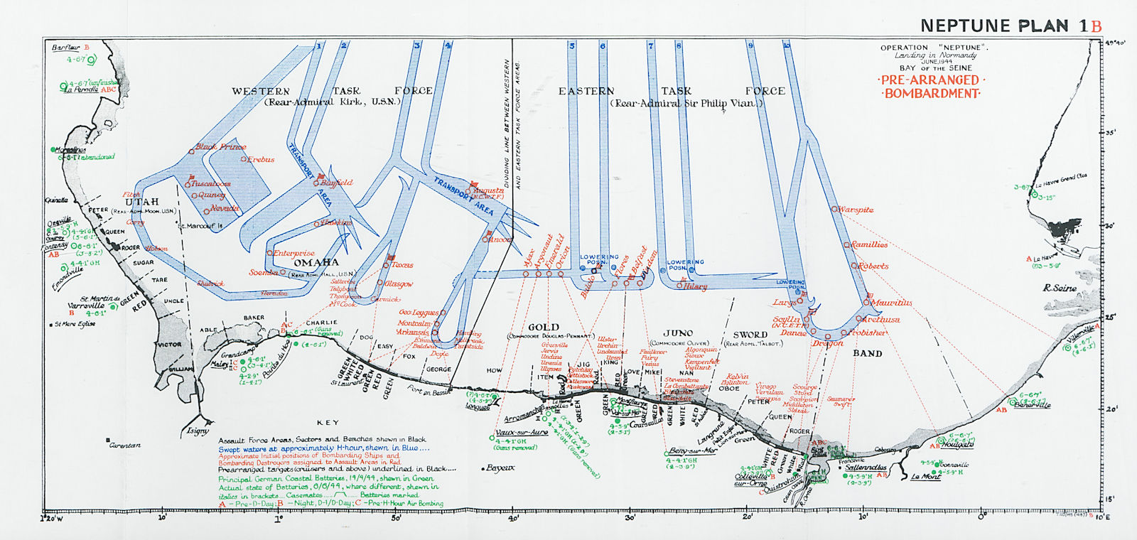 Associate Product Operation Neptune. Normandy Landings. D-Day June 1944. Bombardment plan 1994 map