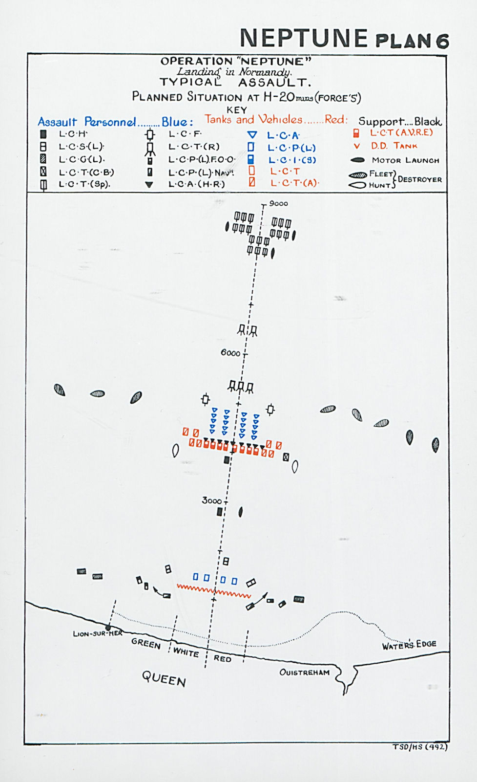 Associate Product Normandy Landings. D-Day 1944 Assault plan H-20 mins Force S Ouistreham 1994 map