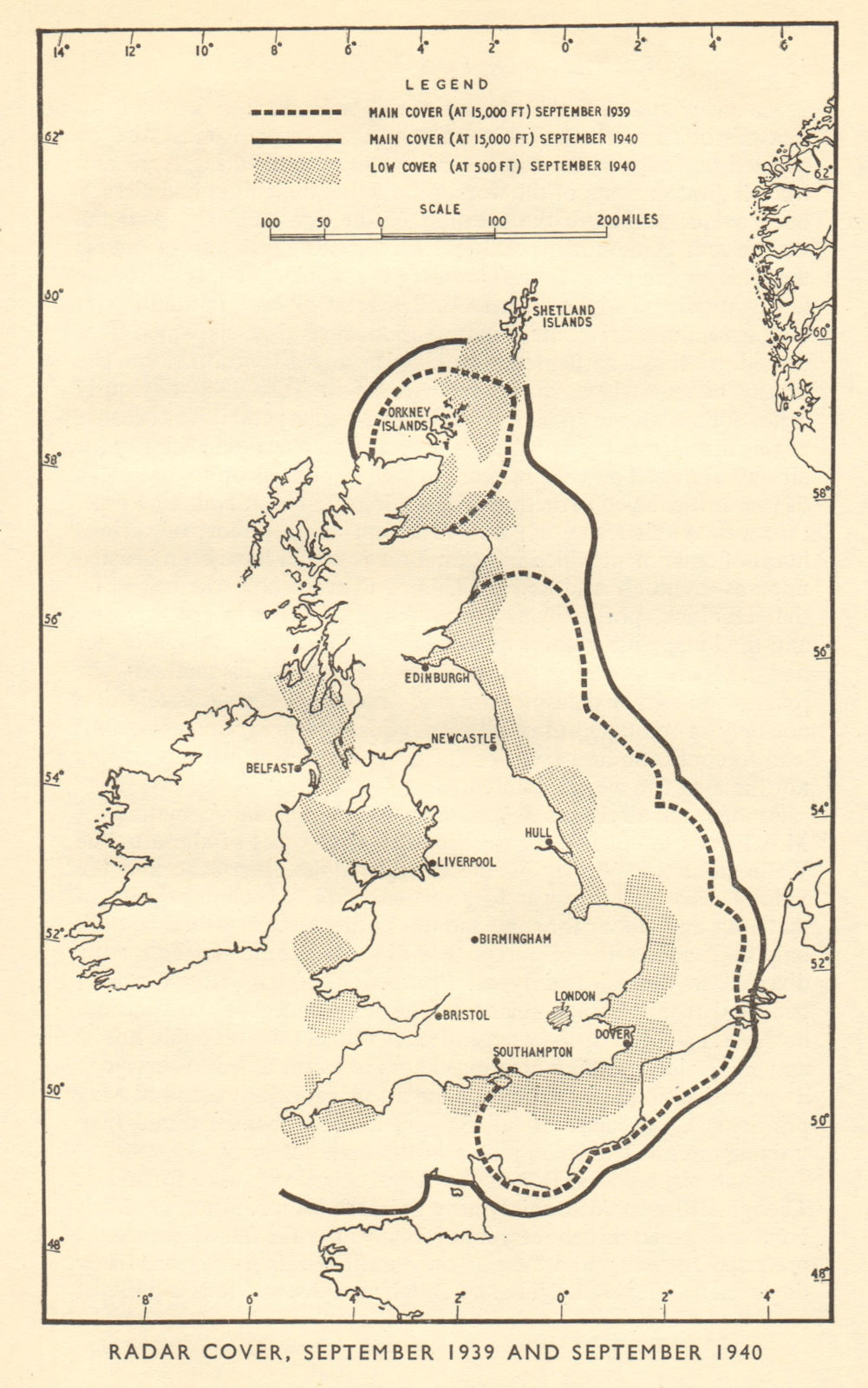 Associate Product British Isles Radar Cover September 1939-1940. World War 2 1953 old map