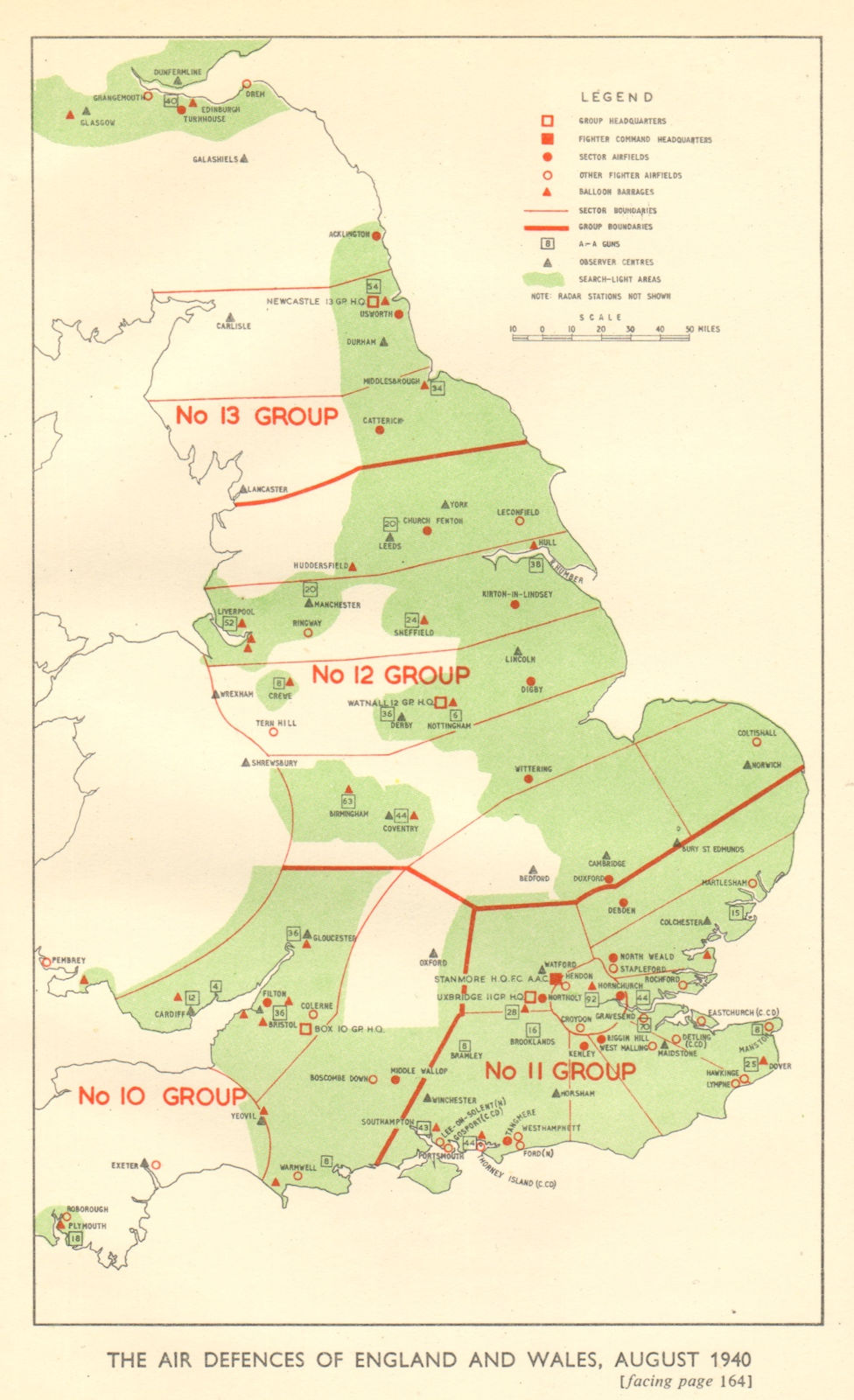 Associate Product Air defences of England & Wales August 1940 World War 2 Royal Air Force 1953 map