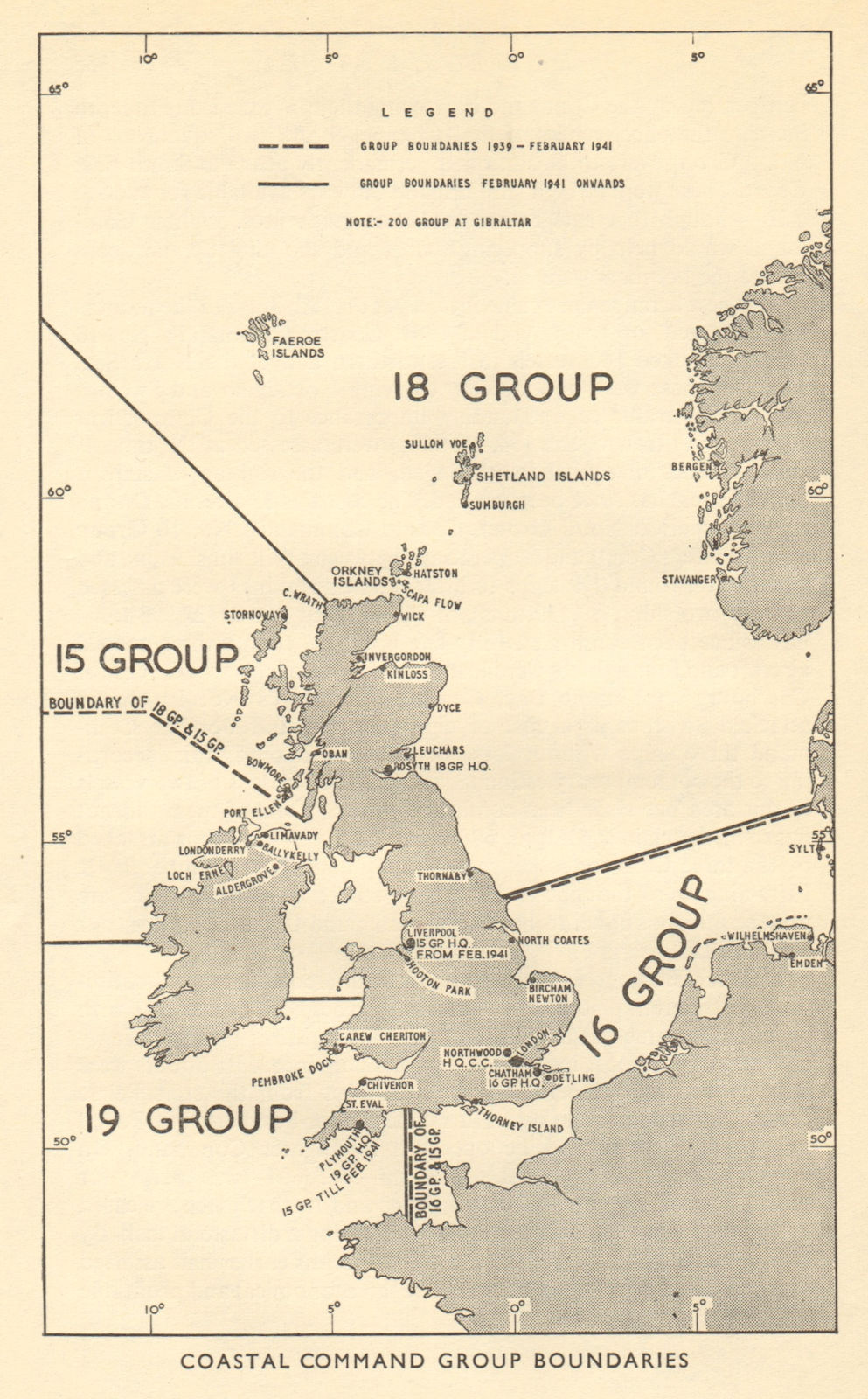 Associate Product British Isles RAF Coastal Command group boundaries. World War 2 1953 old map