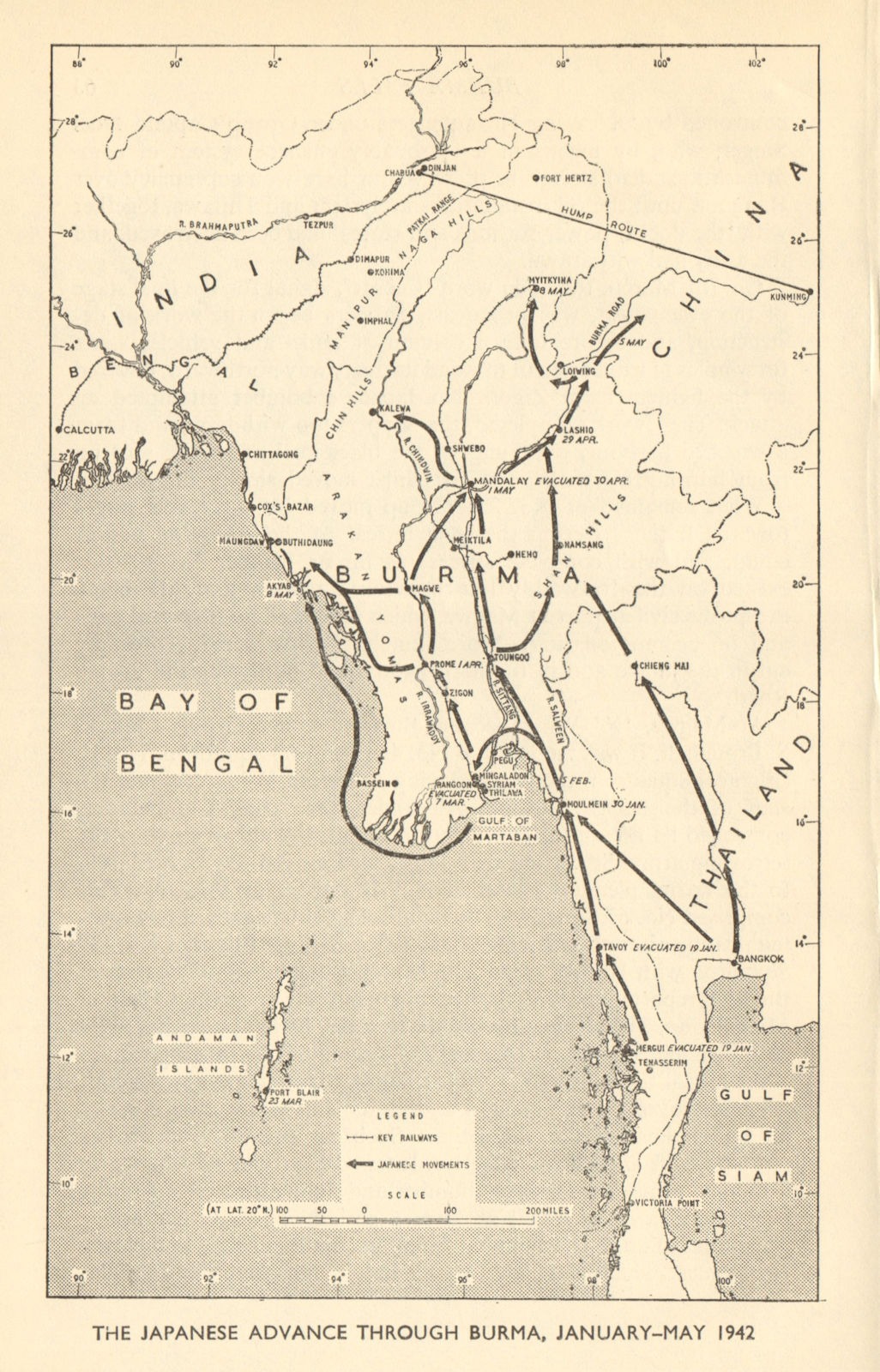 Associate Product Japanese advance through Burma January-May 1942. World War 2 1954 old map