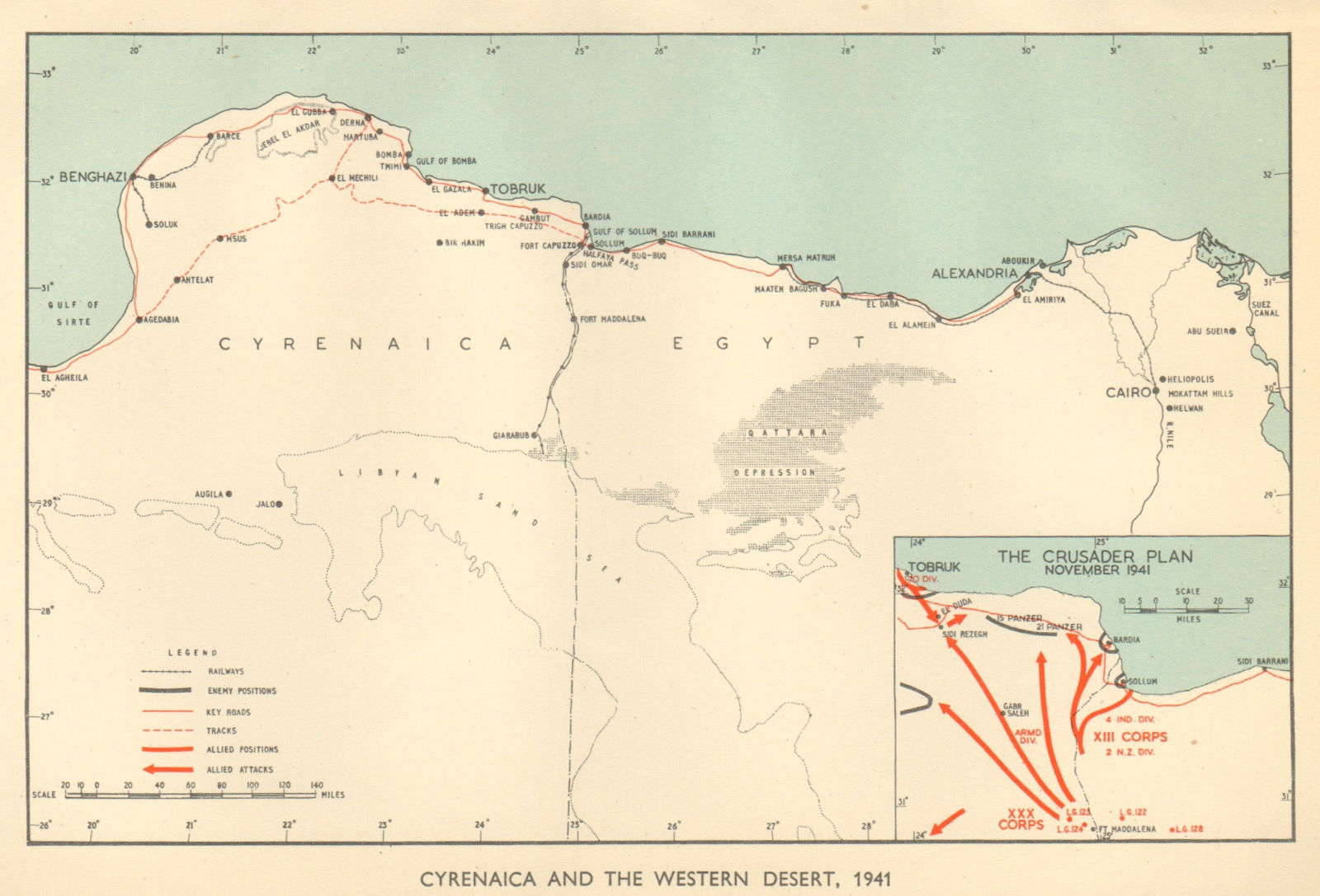 Associate Product North Africa Campaign 1941. Crusader. Western Desert. World War 2 Libya 1954 map
