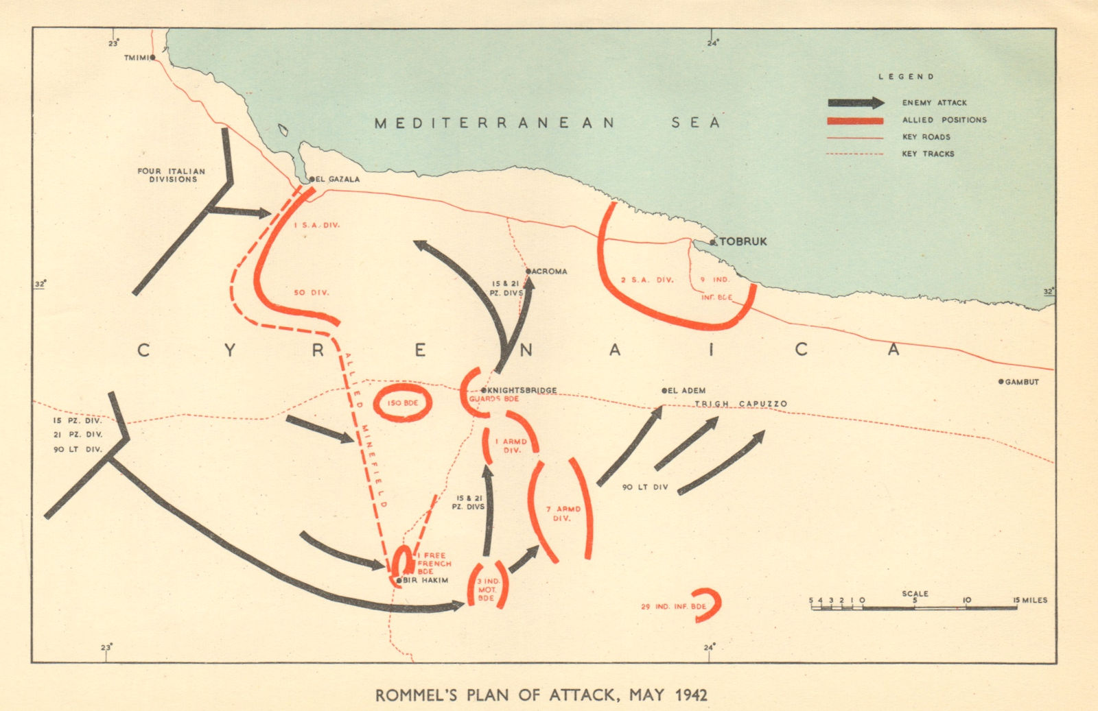 NORTH AFRICAN CAMPAIGN Axis attacks 1956 map Tobruk perimeter April-June 1941 