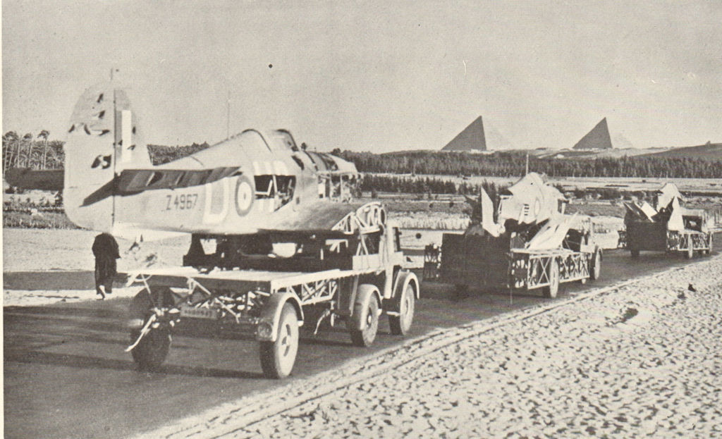 Associate Product RAF Hurricane wrecks salvaged for repair at Cairo. World War 2. Pyramids 1954
