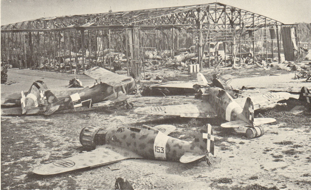Italian aircraft at Castel Benito March 1943. World War 2. Tripoli, Libya 1954