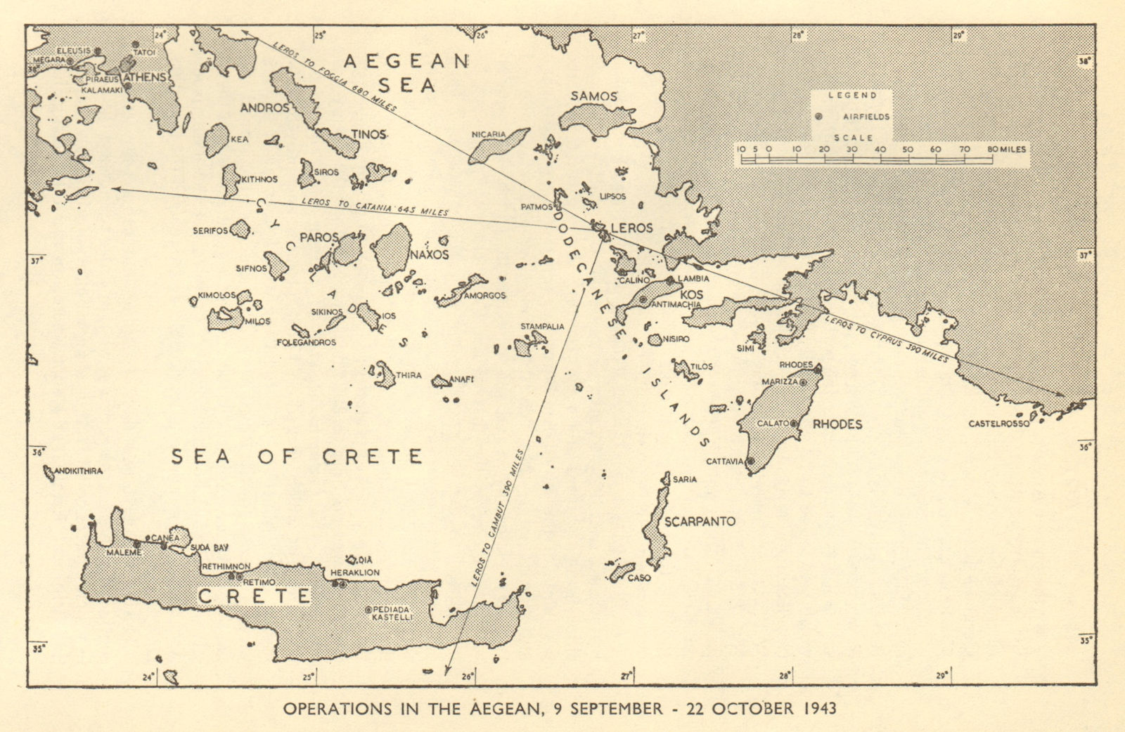 Associate Product Battle of Leros. Aegean Operations 9 Sept-22 Oct 1943. World War 2 1954 map