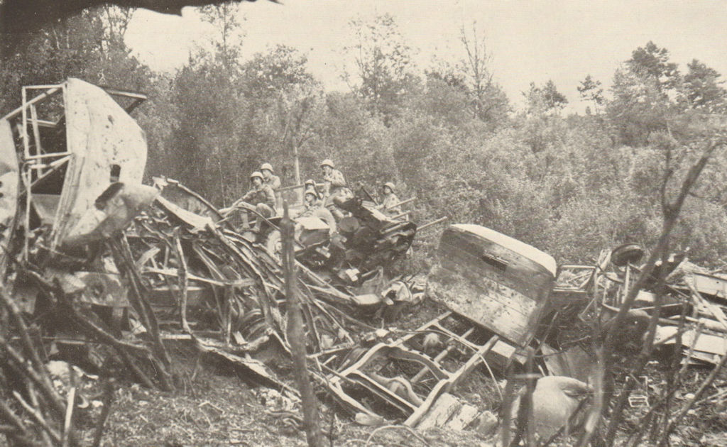 German transport wreckage near Chambois, after RAF attacks. World War 2 1954
