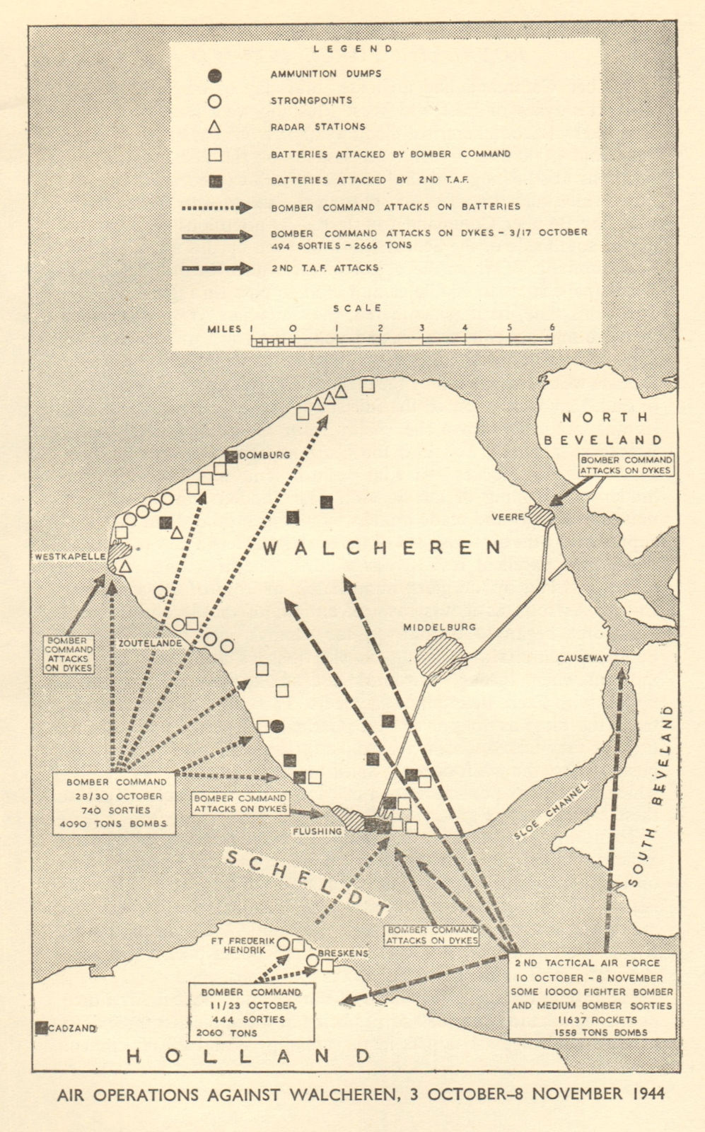 RAF Air operations Walcheren Oct-Nov 1944. World War 2 Netherlands 1954 map