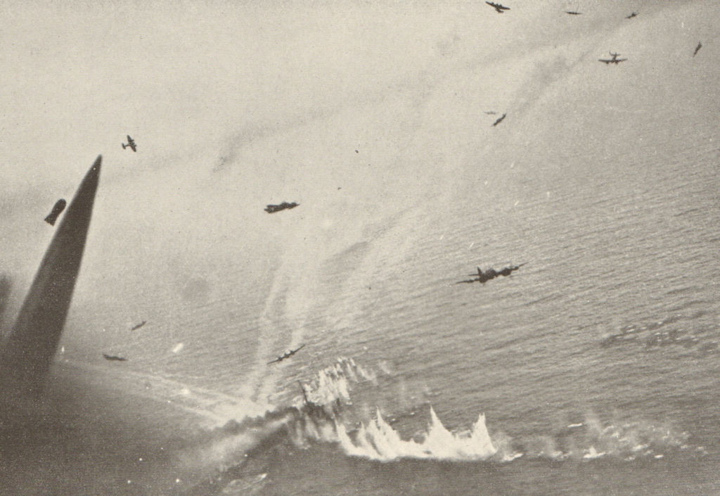 RAF Beaufighters attacking minesweeper off Borkum 25 August 1944. WW2 1954