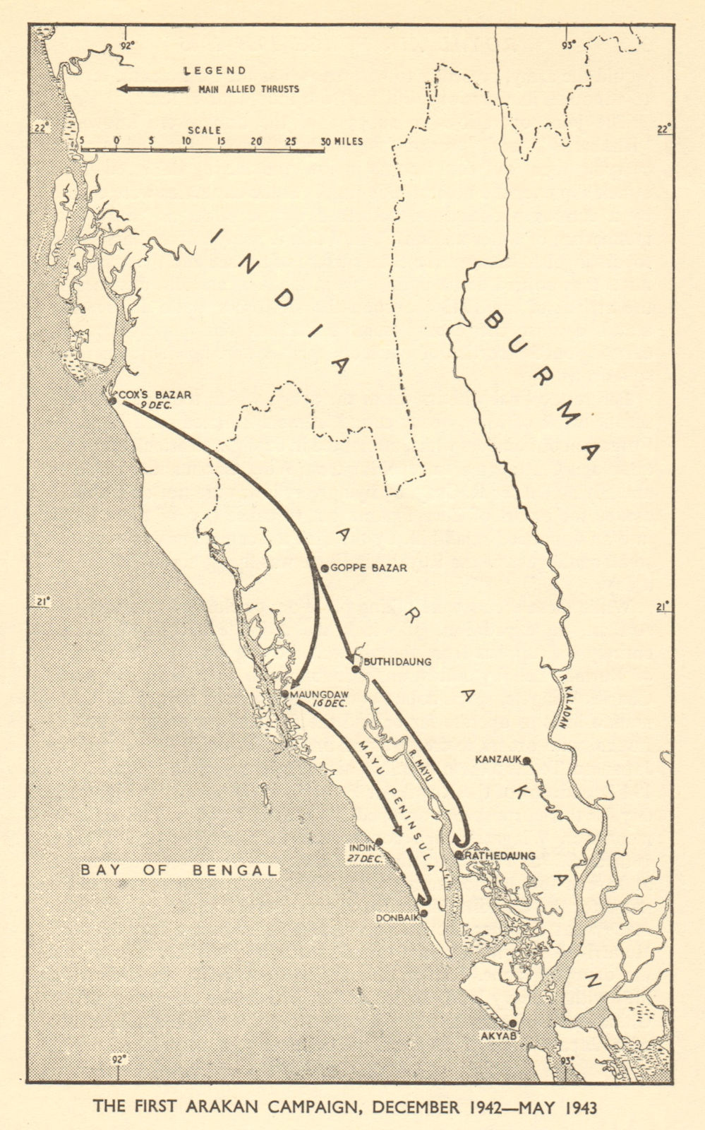 Associate Product 1st Arakan Campaign, December 1942-May 1943. World War 2. Burma Myanmar 1954 map