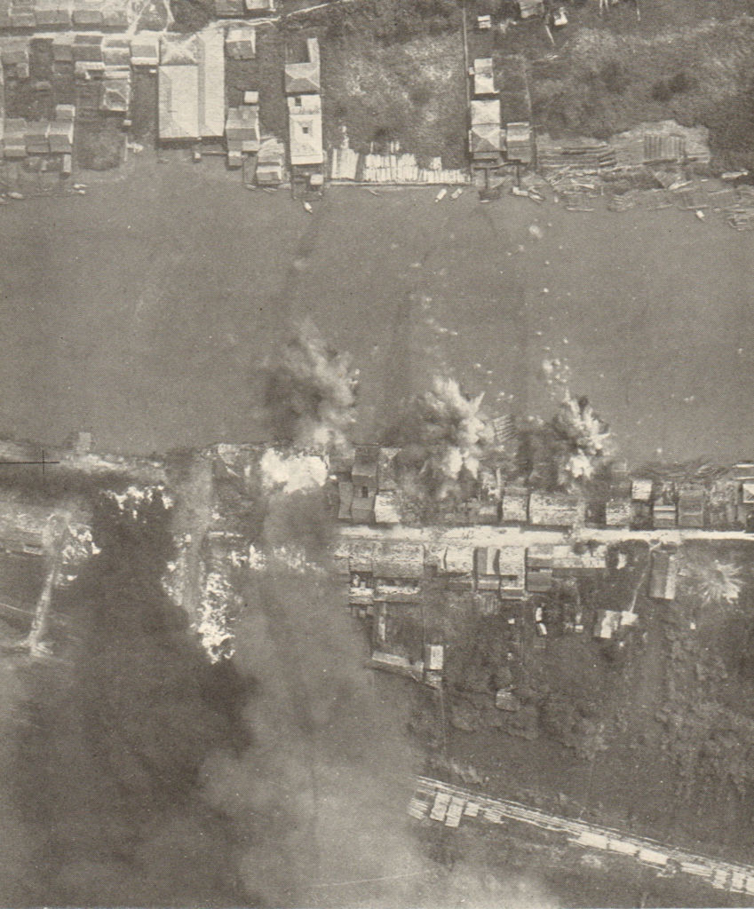 Japanese docks at Surasdhani, Thailand bombed by RAF Liberators 1945. 1954