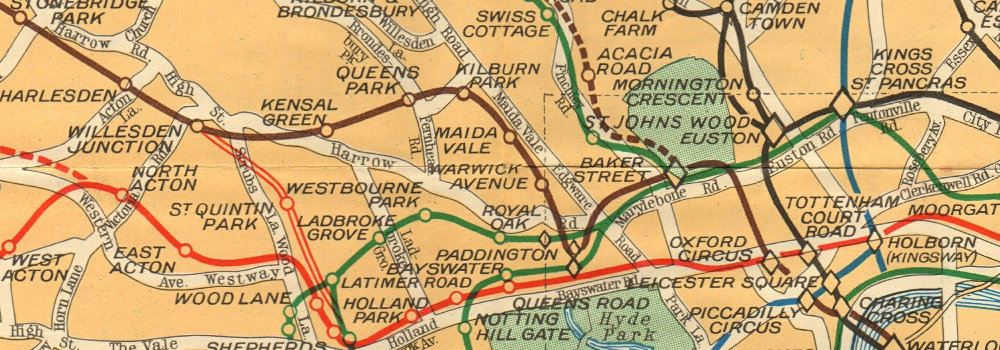 London Underground Railway Map. London Transport Tube Plan. Number 1 - 1937