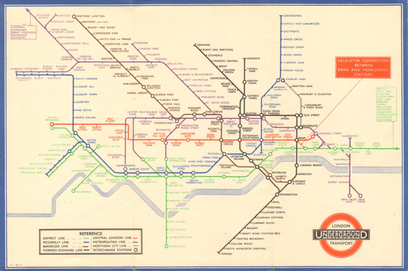 LONDON UNDERGROUND tube plan map diagram. Middle Circle. HARRY BECK #2 1934