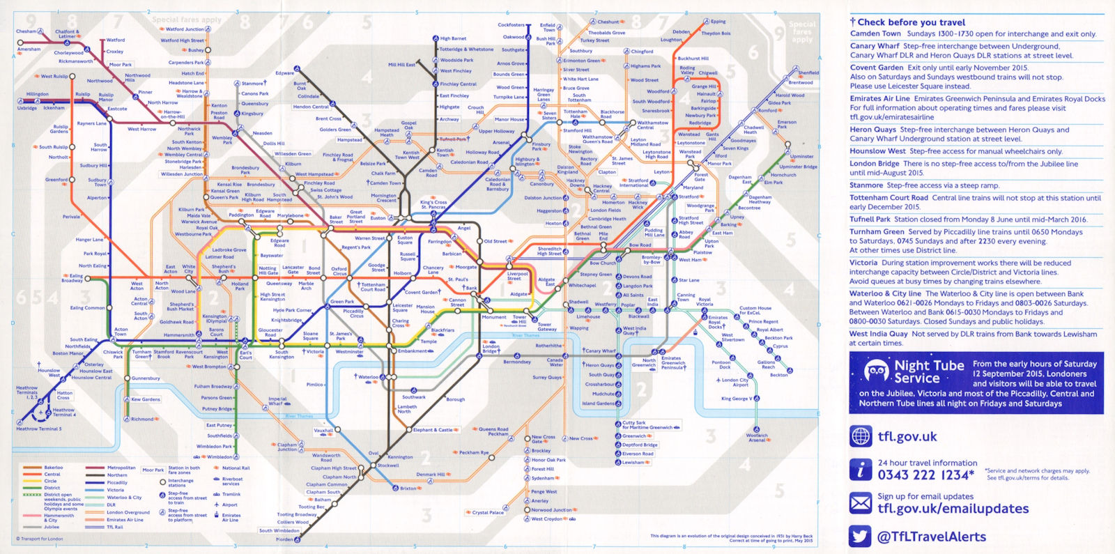 LONDON UNDERGROUND tube map. Enfield Chingford Cheshunt Overground TfL Rail 2015