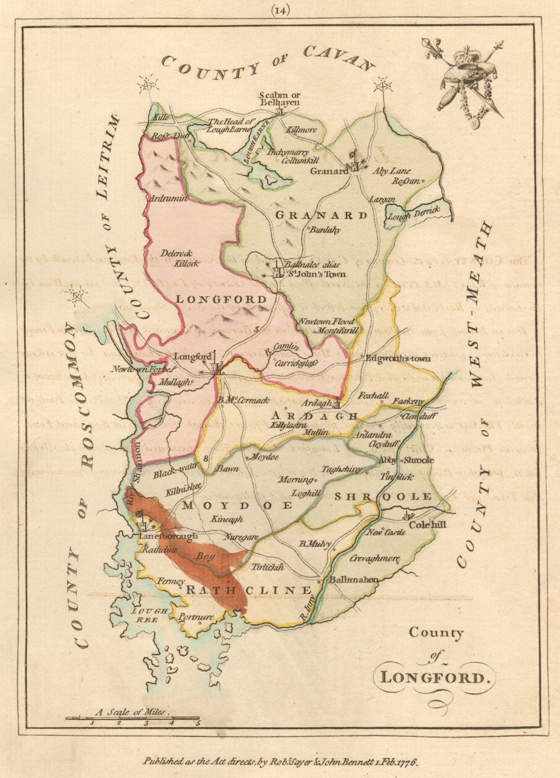 County of Longford, Leinster. Antique copperplate map by Scalé / Sayer 1776