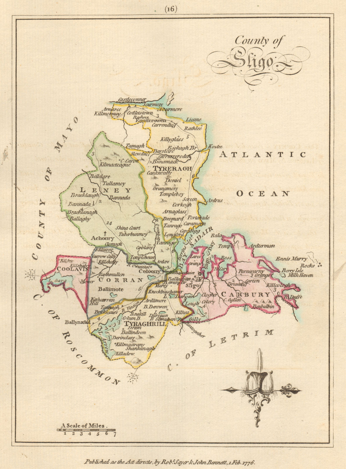County of Sligo, Connaught. Antique copperplate map by Scalé / Sayer 1776