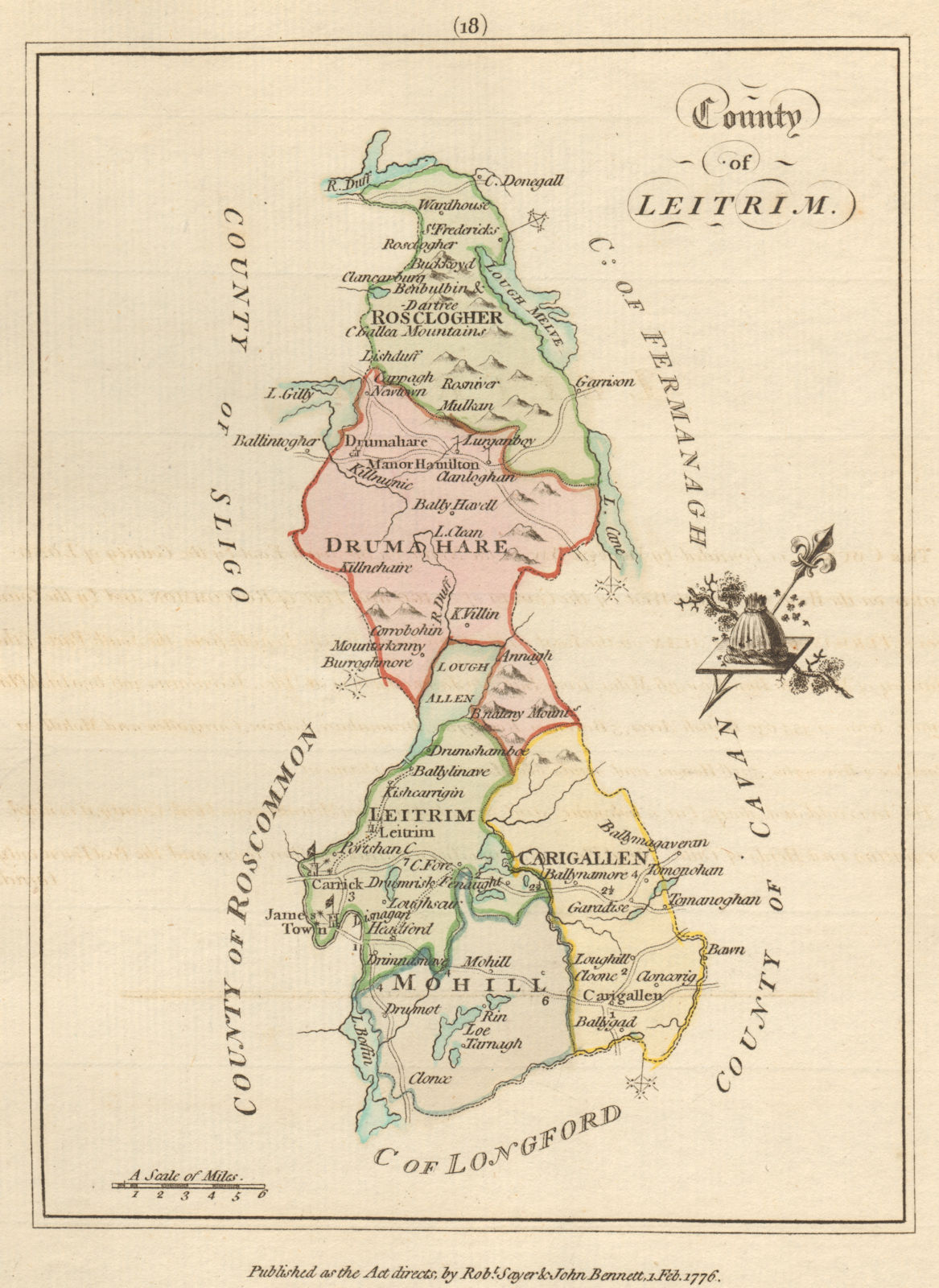 County of Leitrim, Connaught. Antique copperplate map by Scalé / Sayer 1776