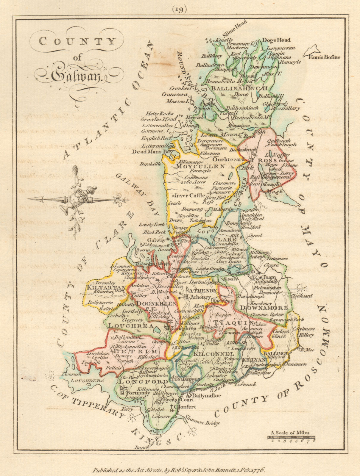 Associate Product County of Galway, Connaught. Antique copperplate map by Scalé / Sayer 1776