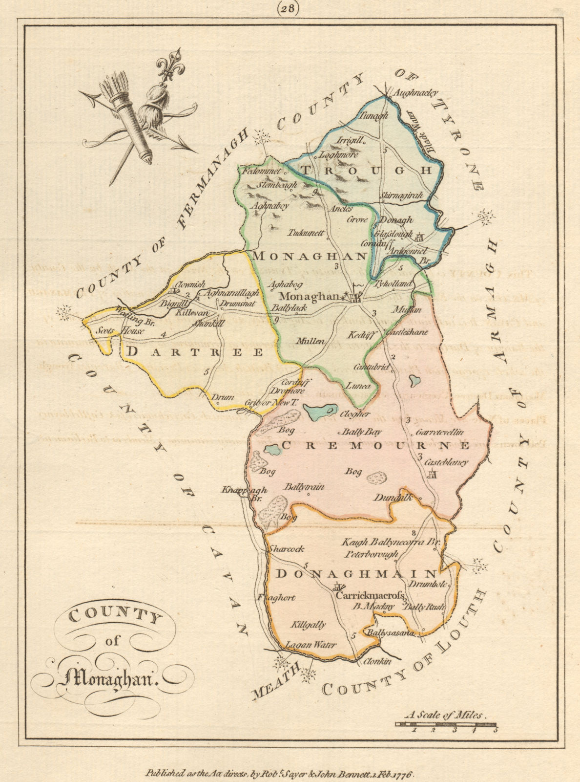 County of Monaghan, Ulster. Antique copperplate map by Scalé / Sayer 1776