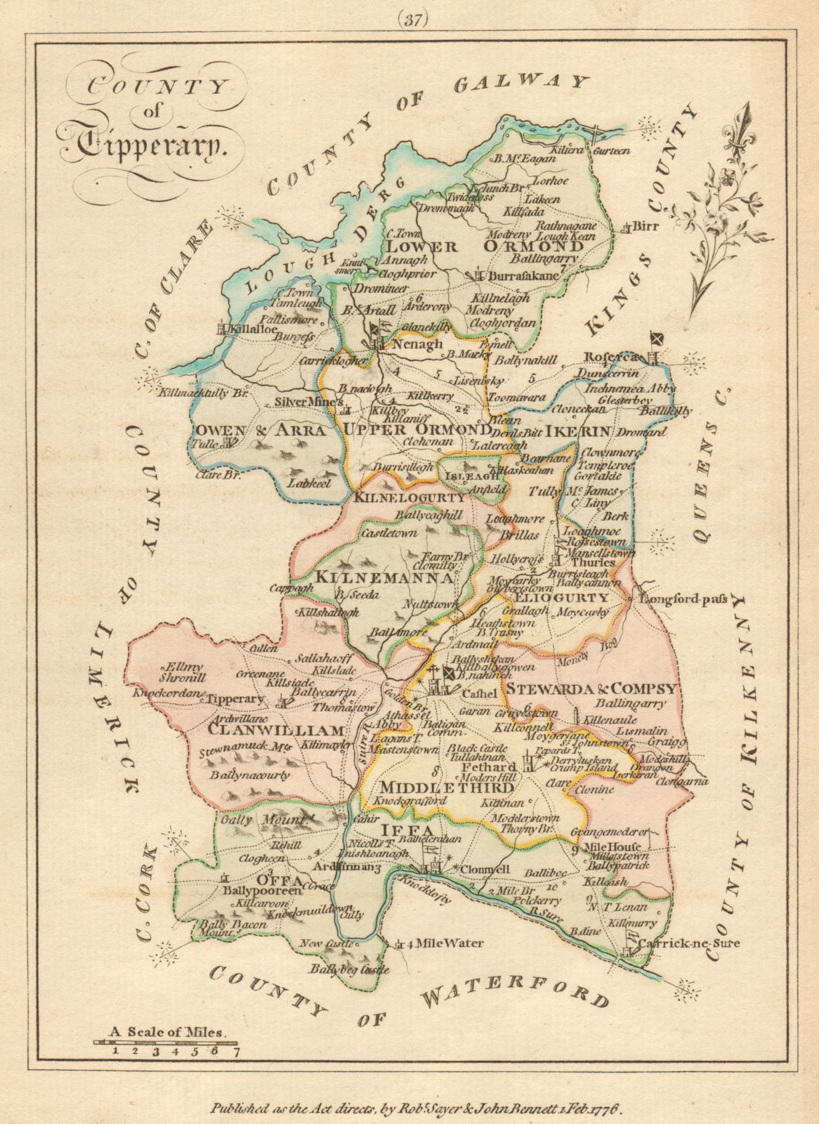 County of Tipperary, Munster. Antique copperplate map by Scalé / Sayer 1776