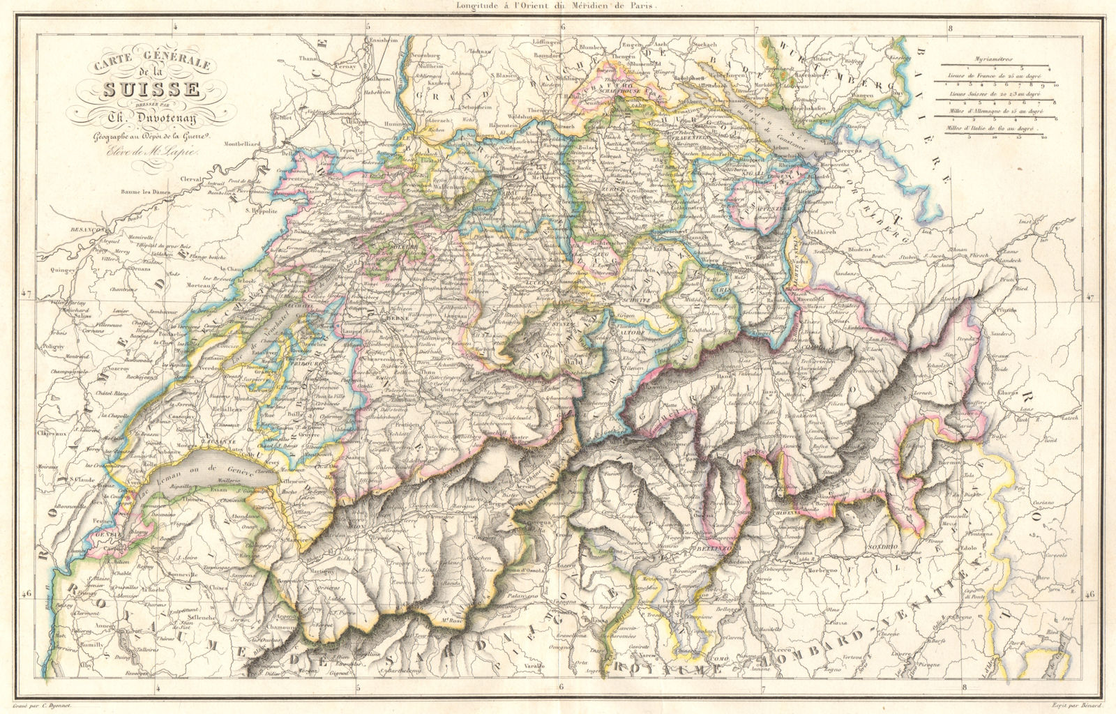 Carte Générale de la Suisse. Switzerland Schweiz Svizzera. DUVOTENAY 1837 map