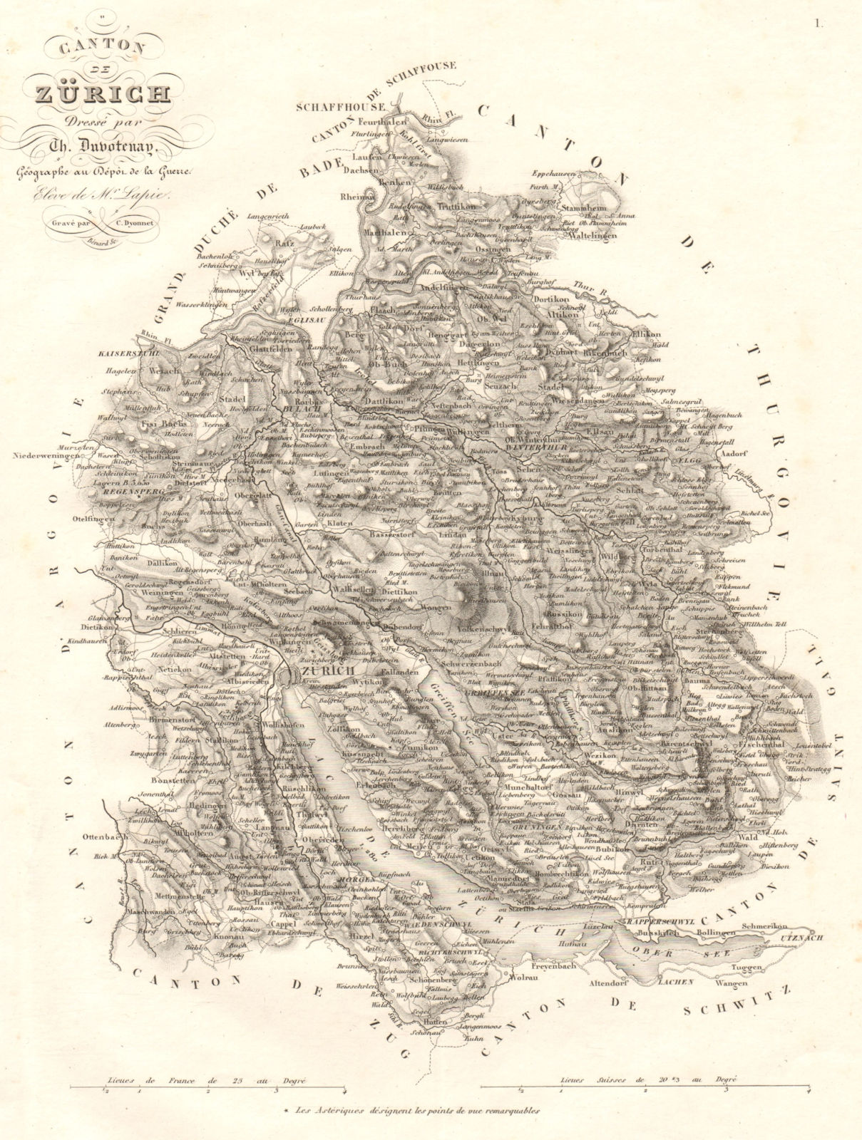 Canton de Zürich. Zurich Zurigo Turitg. Schweiz Switzerland. DUVOTENAY 1837 map
