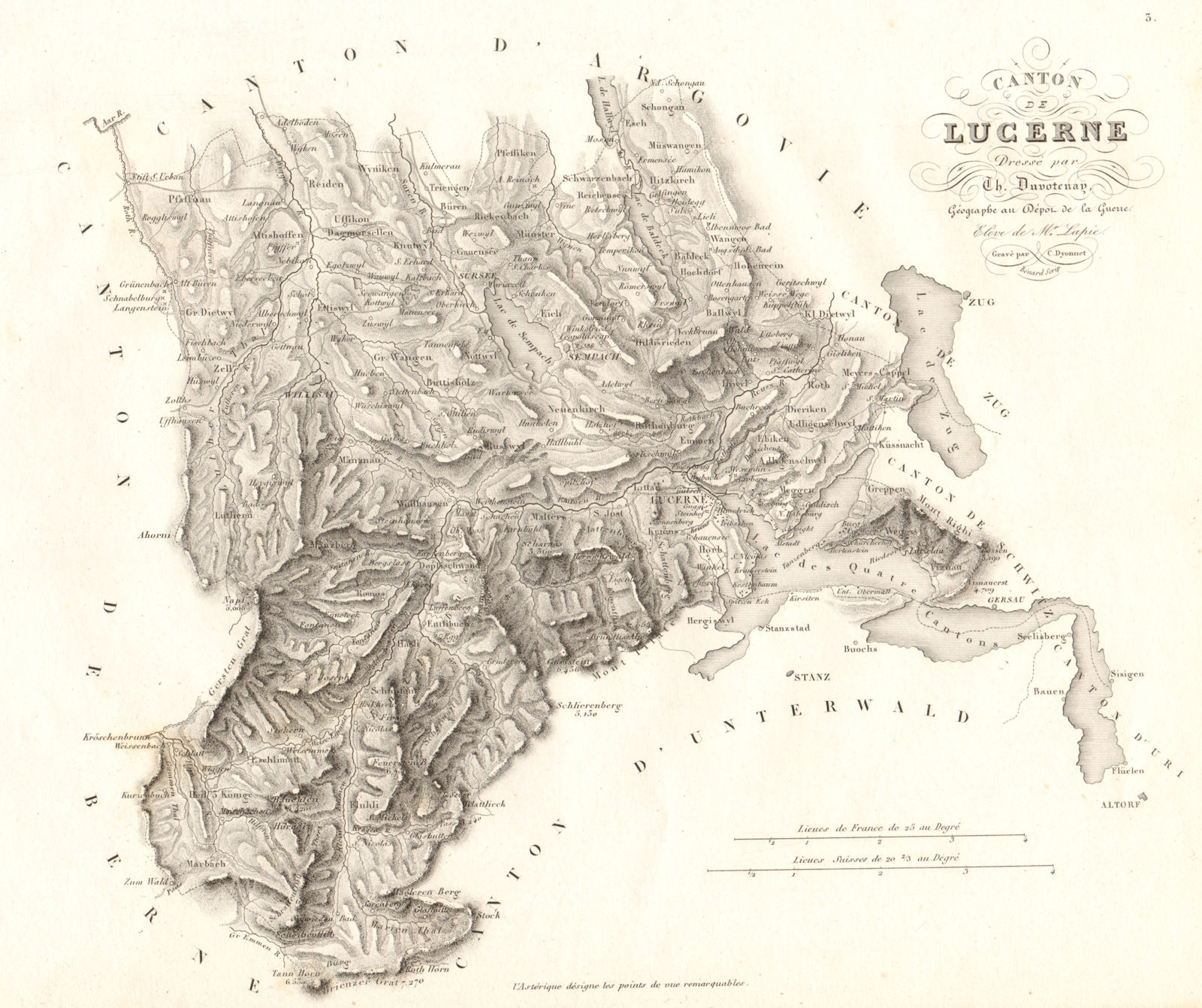 Canton de Lucerne. Luzern Lucerna. Schweiz Suisse Switzerland DUVOTENAY 1837 map