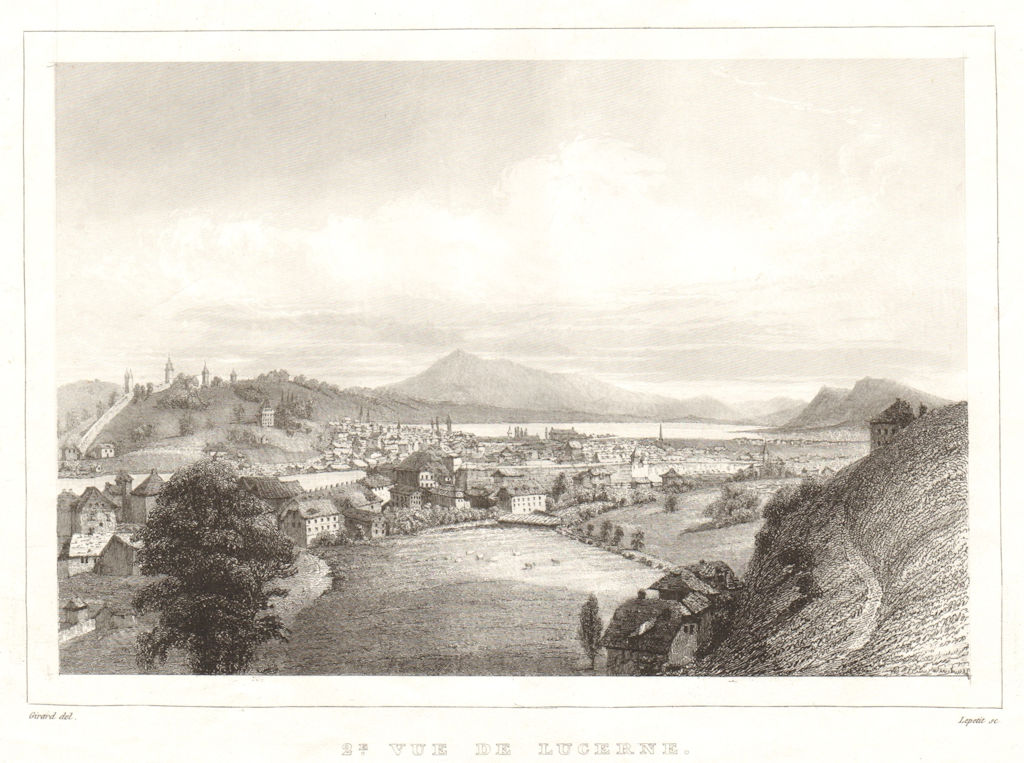 Associate Product Vue de Lucerne. View of the city of Luzern. Lucerna Schweiz Suisse Svizerra 1837
