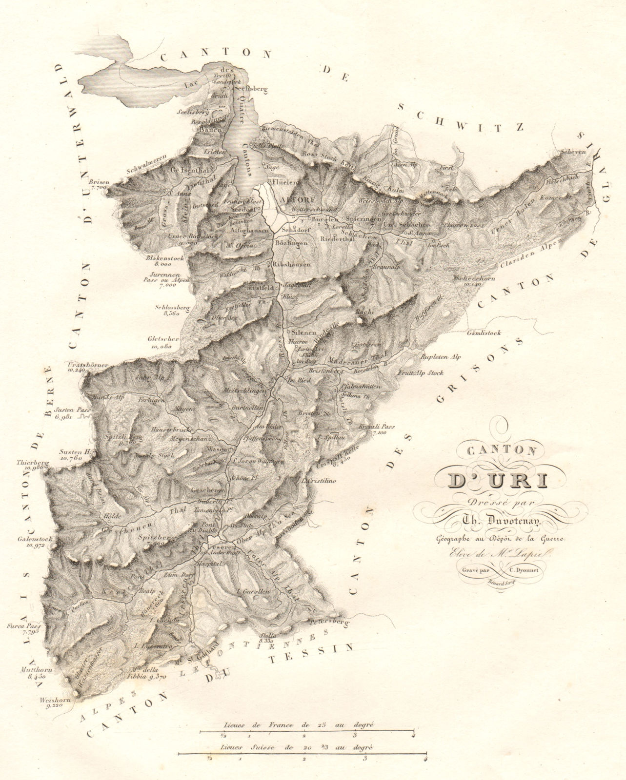 Associate Product Canton d'Uri. Schweiz Suisse Svizerra Svizra Switzerland. DUVOTENAY 1837 map