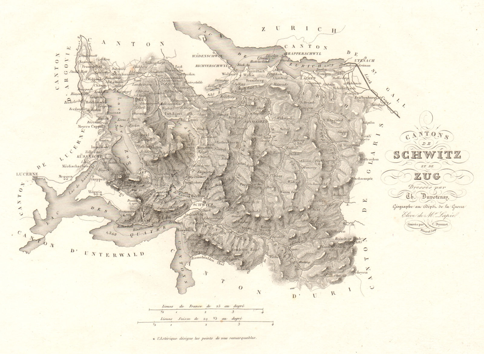Cantons de Schwitz & Zug. Schwyz Schwytz Zoug Zugo. Schweiz. DUVOTENAY 1837 map