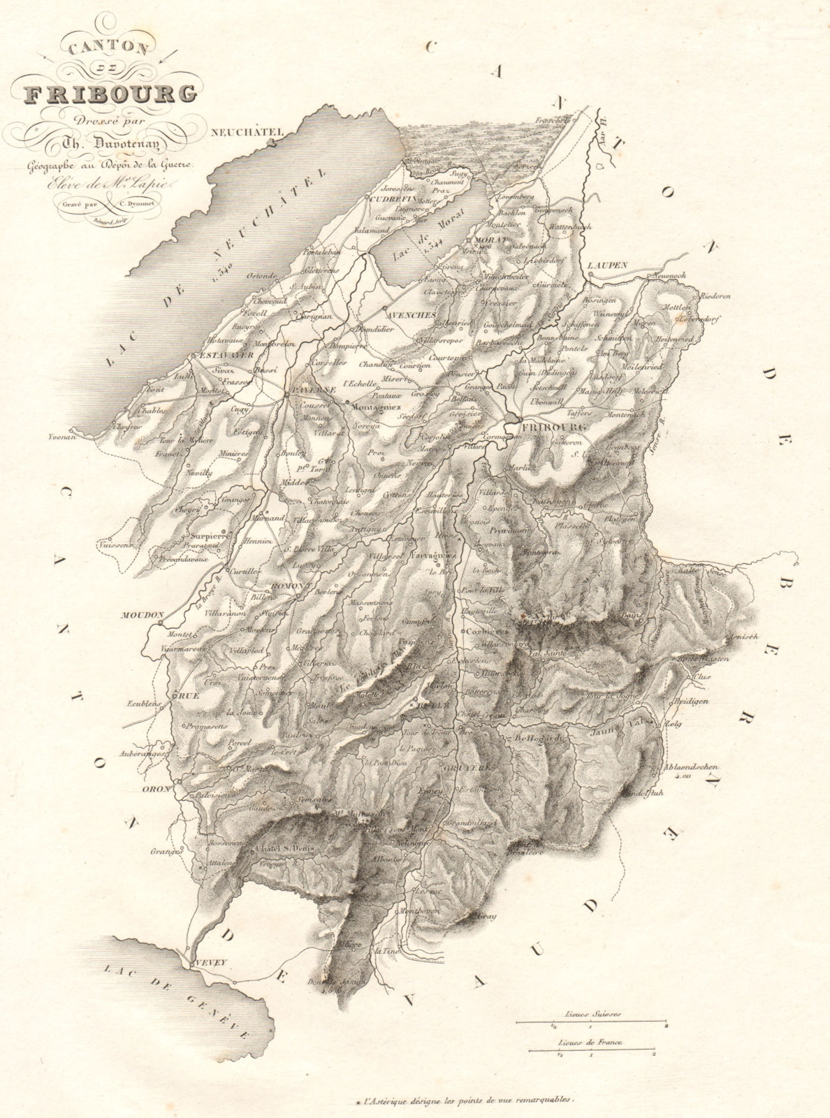 Canton de Fribourg. Friburg Freiburg Friburgo. Suisse Schweiz DUVOTENAY 1837 map