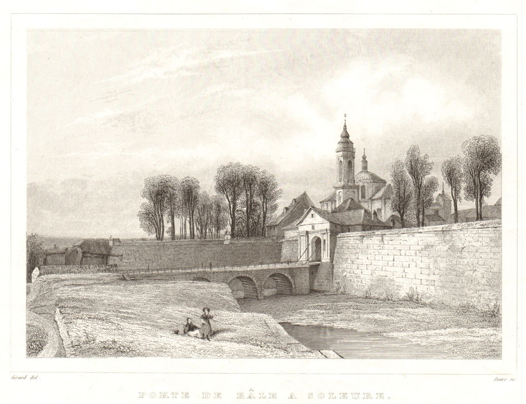 Porte de Bâle a Soleure. Baseltor, Solothurn. Basle gate, Soletta. Soloturn 1837