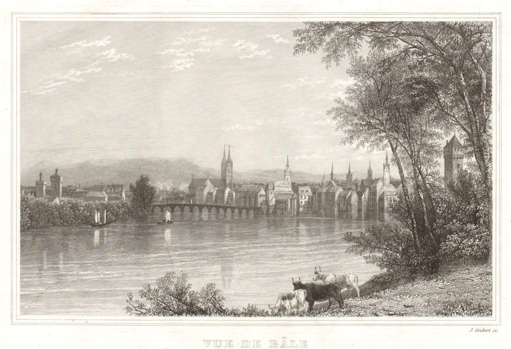 Associate Product Vue de Bâle. City of Basel view. Basle Basilea Schweiz Suisse Svizerra 1837