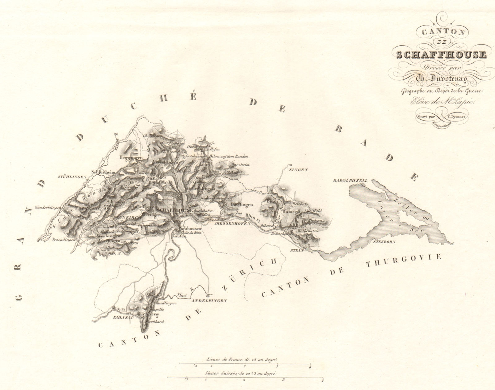 Associate Product Canton de Schaffhouse. Schaffhausen Sciaffusa. Schweiz Suisse DUVOTENAY 1837 map