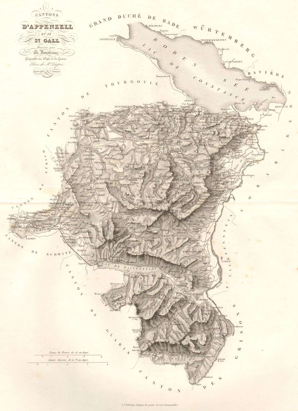 Associate Product Cantons d'Appenzell & St. Gallen. Saint-Gall. Schweiz Suisse. DUVOTENAY 1837 map