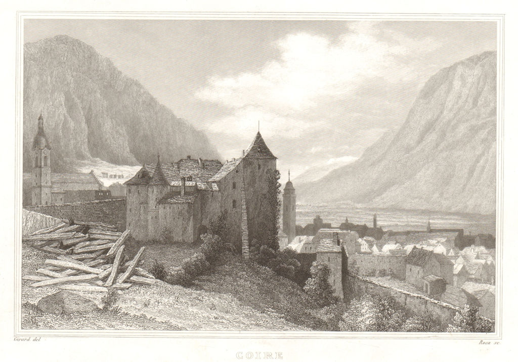 Coire, Grisons. View of the town of Chur, Graubünden. Grigioni Grischun 1837