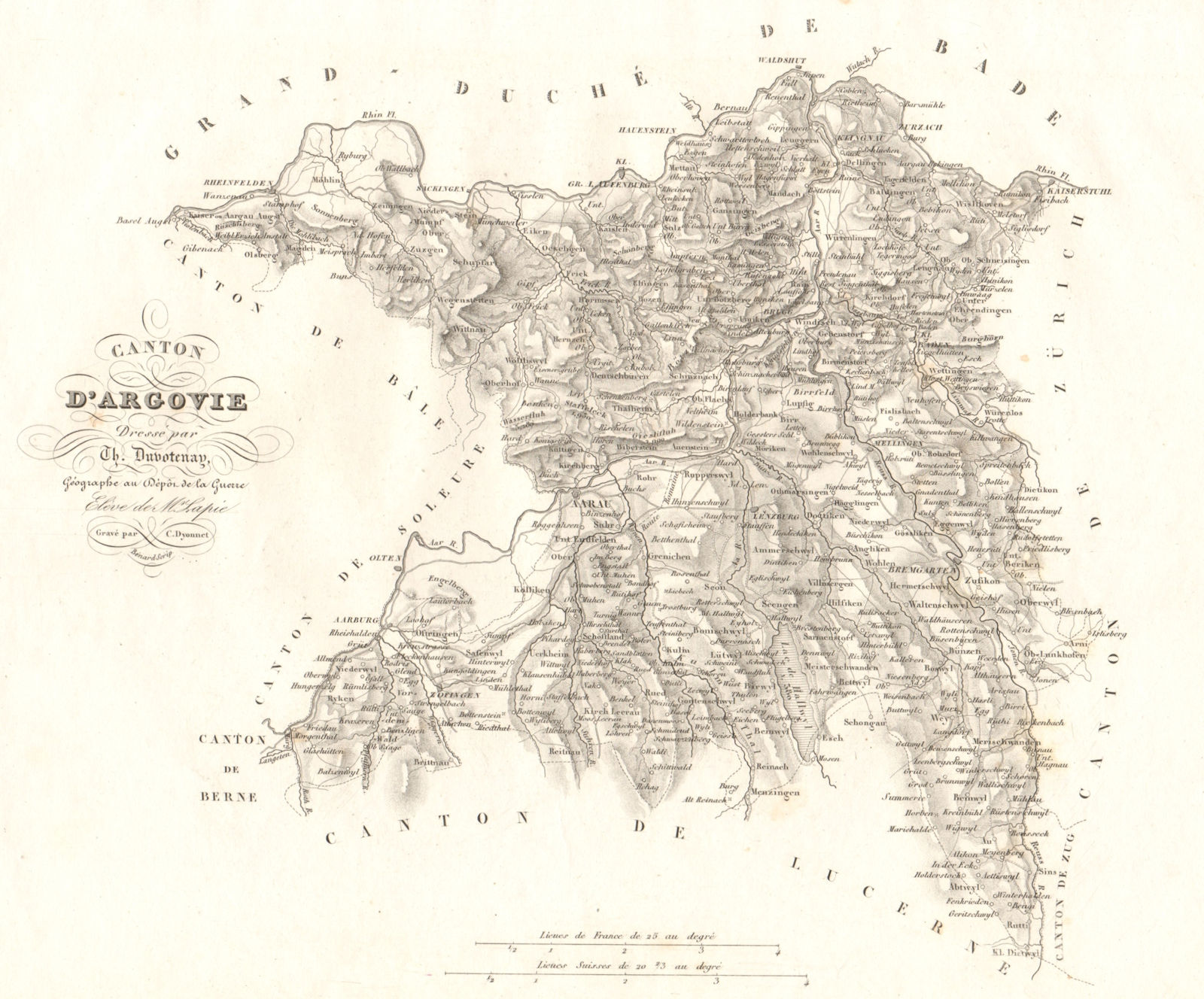 Canton d'Argovie. Aargau Argovia. Schweiz Suisse Switzerland. DUVOTENAY 1837 map