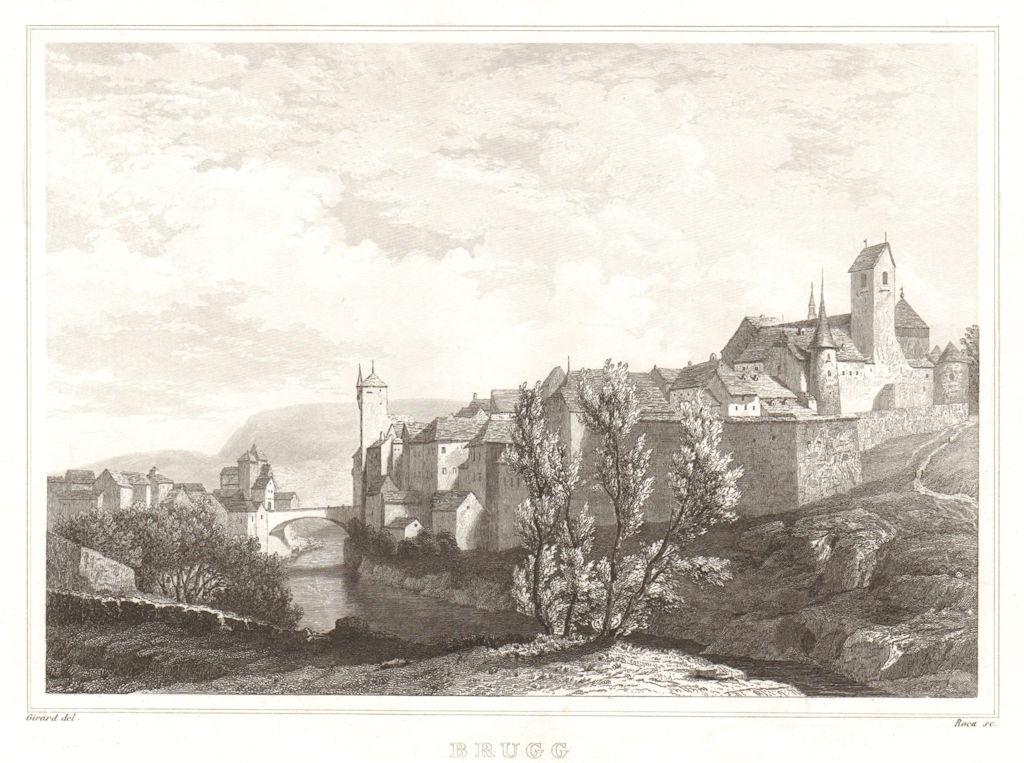 Associate Product View of the town of Brugg, Argovie. Aargau canton. Argovia. Schweiz Suisse 1837