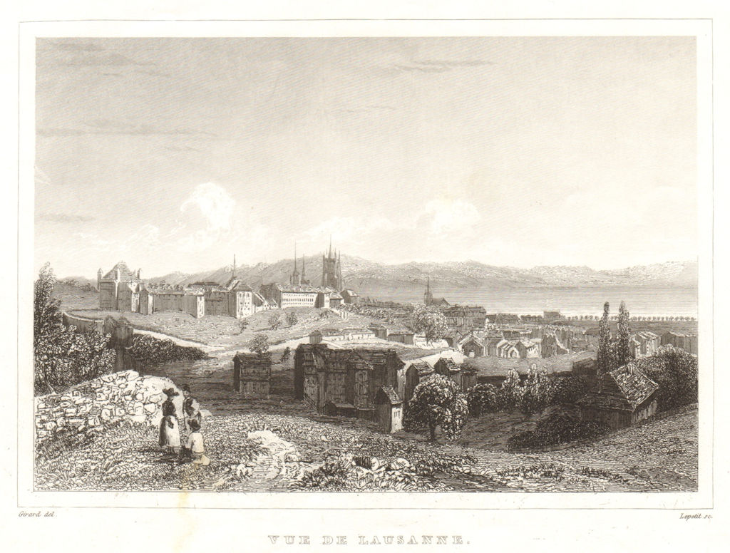 Vue de Lausanne, canton of Vaud. Waadt Vad Losanna. Suisse Switzerland 1837