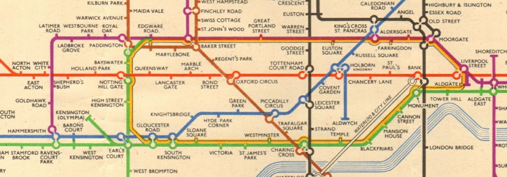 London Underground Tube Map Plan Ongar Epping South Acton Harry Beck 1951 