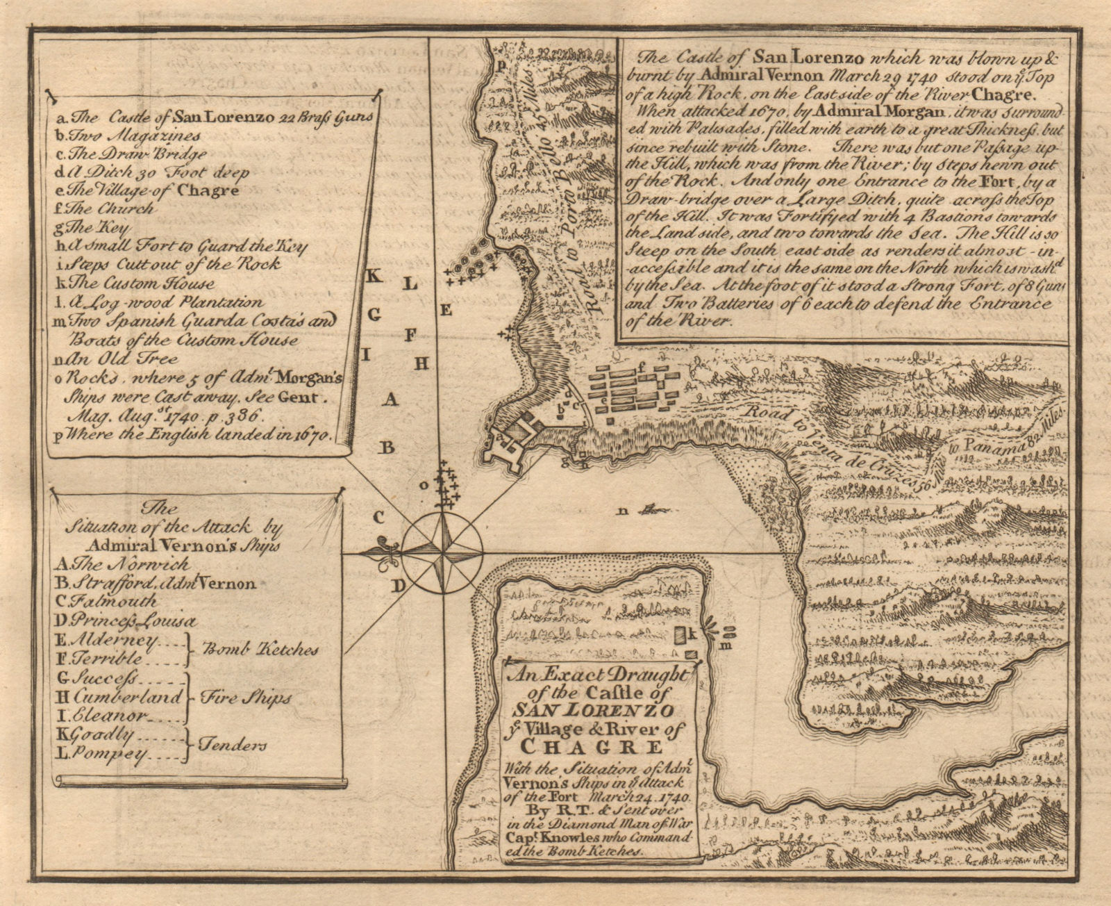An exact draught of the castle of San Lorenzo… Chagres Panama GENTS MAG 1740 map