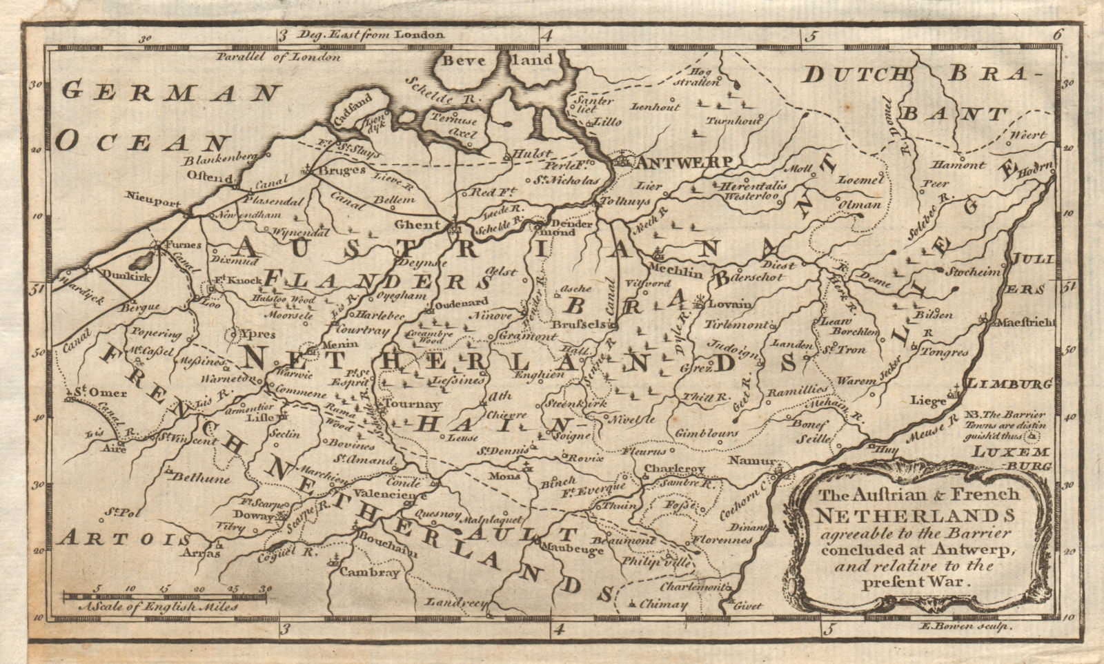 The Austrian & French Netherlands. Belgium & French Flanders. BOWEN 1744 map