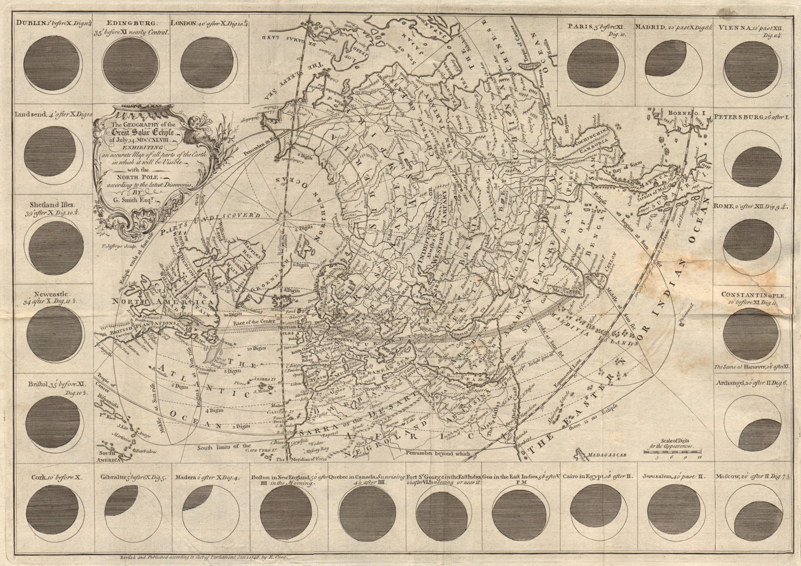 The geography of the great solar eclipse of July 14th 1748. SMITH G 1748 map