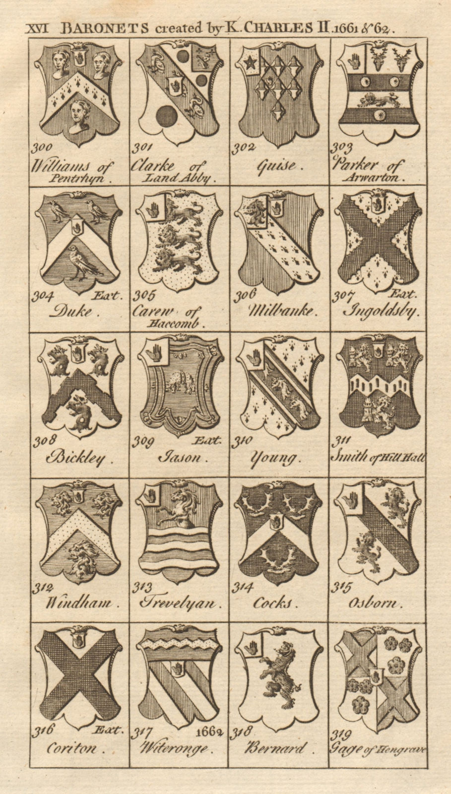 Charles II Baronets 1661-2 Guise Duke Carew Jason Young Smith Cocks Gage… 1751