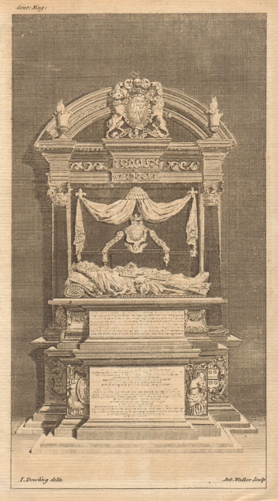 Tomb of William & Margaret Cavendish, Westminster Abbey. London 1755 old print