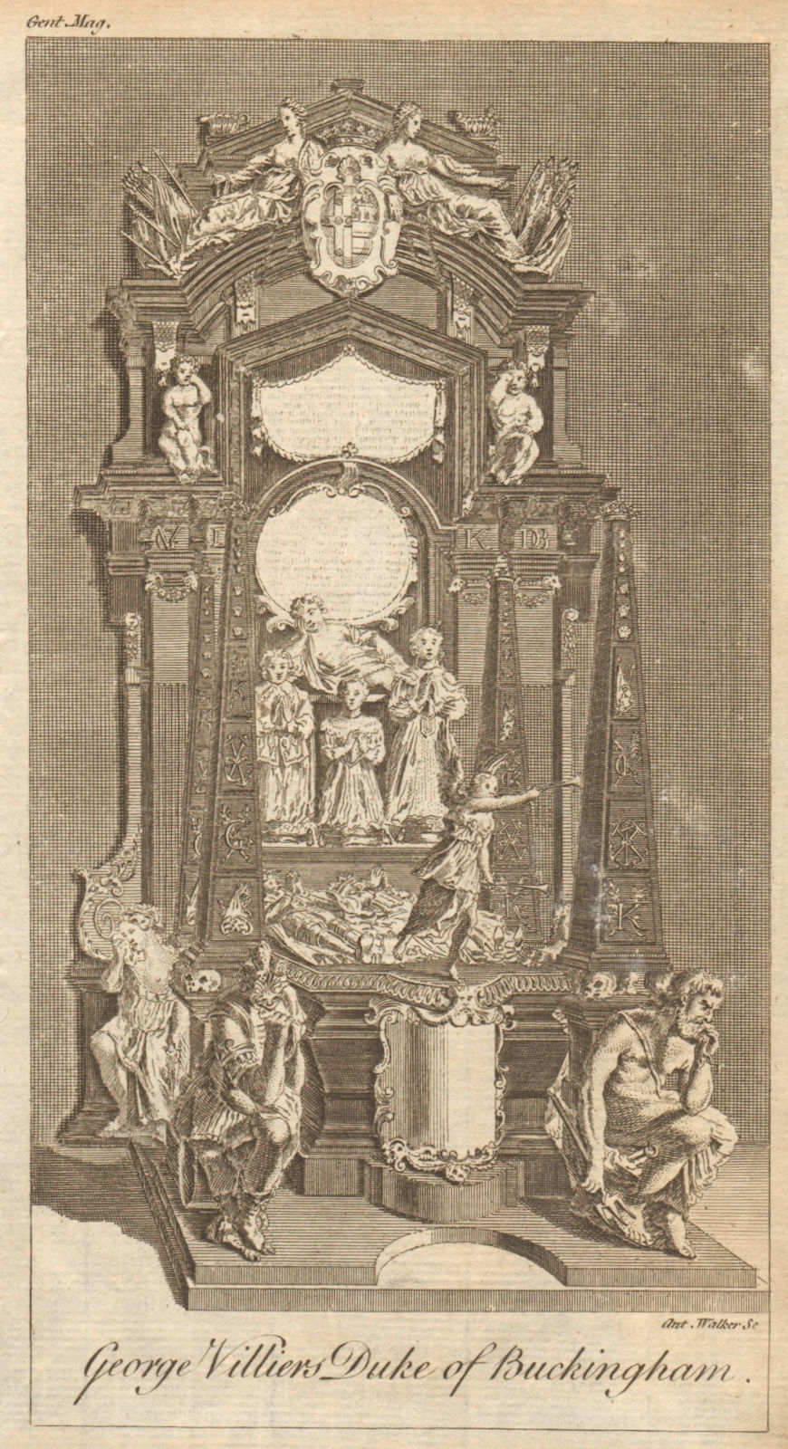 Tomb of George Villiers, Duke of Buckingham. Westminster Abbey 1755 old print