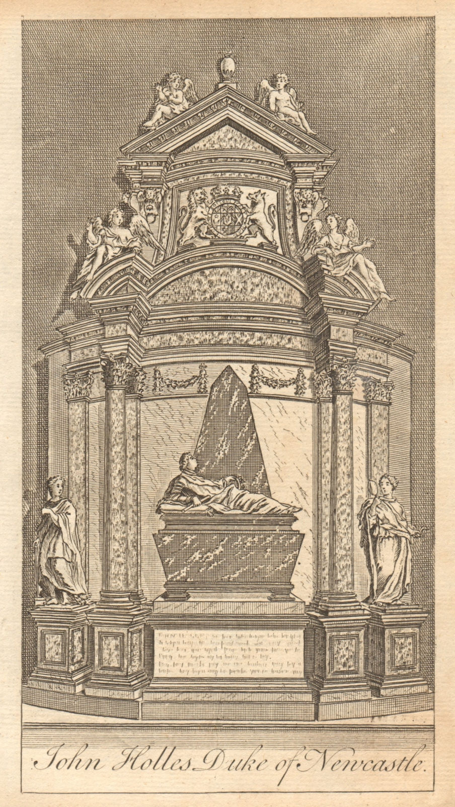 Tomb of John Holles, Duke of Newcastle. Westminster Abbey 1755 old print